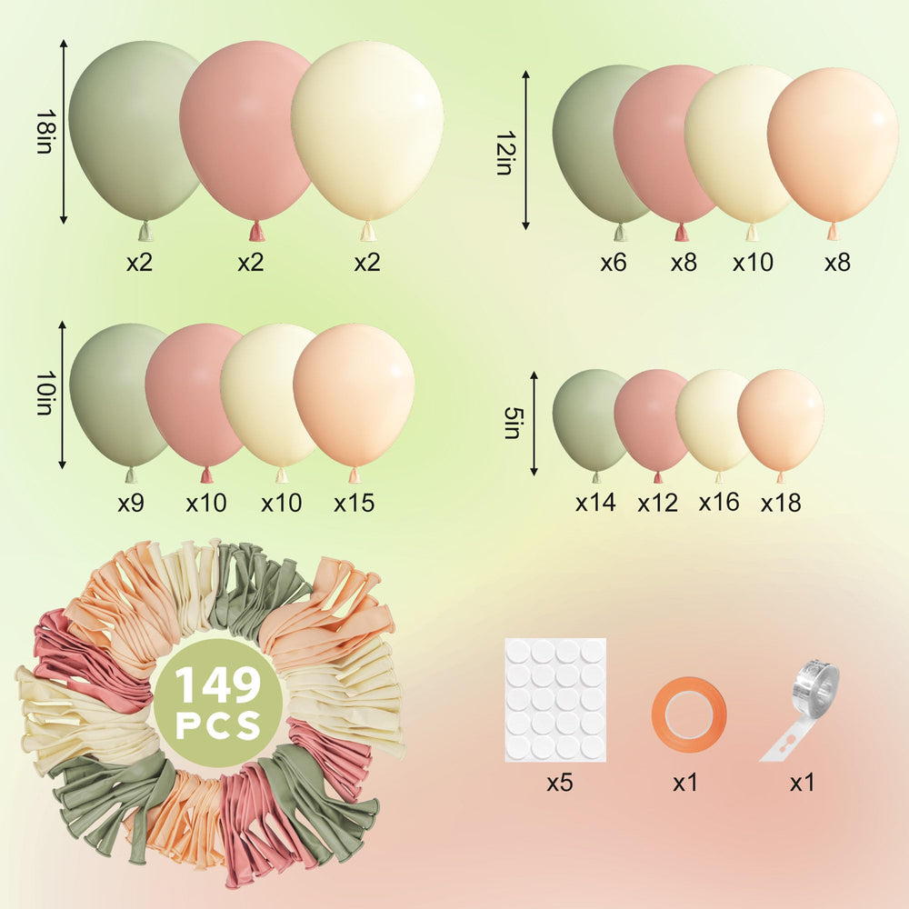 Ouddy Party 12in pastel balloons in green, ivory, pink, and peach for soft clusters