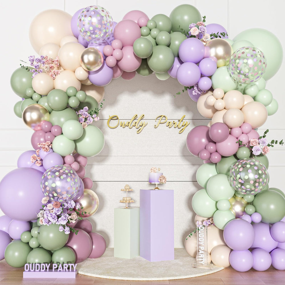 Ouddy Party 12-inch confetti balloons add subtle sparkle and texture to the garland.