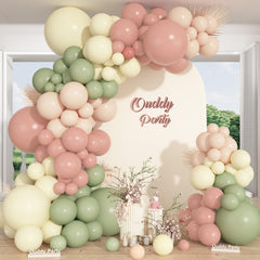 Ouddy Party 18in balloons in green, ivory, and dusty pink for bold decor