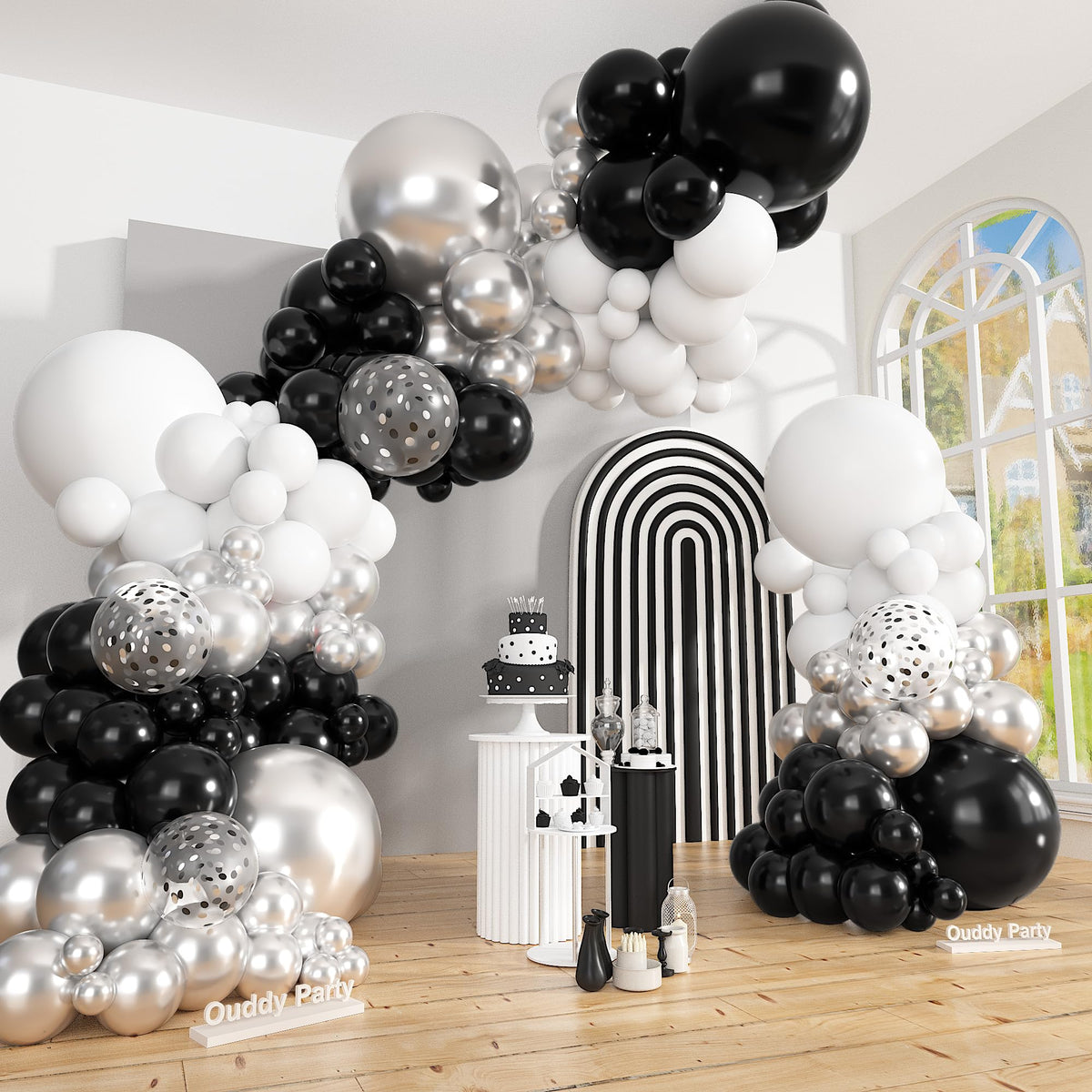 Ouddy Party balloon arch kit in black and white 18inch creates a bold statement for celebrations