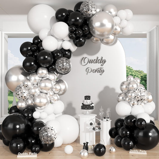 Ouddy Party 12inch black white silver confetti balloons ideal for eye-catching garlands