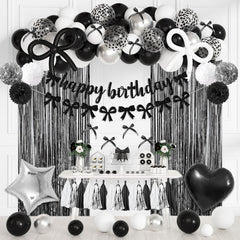 Ouddy Party black bow banner for stylish birthday celebration and photo-worthy backdrop.