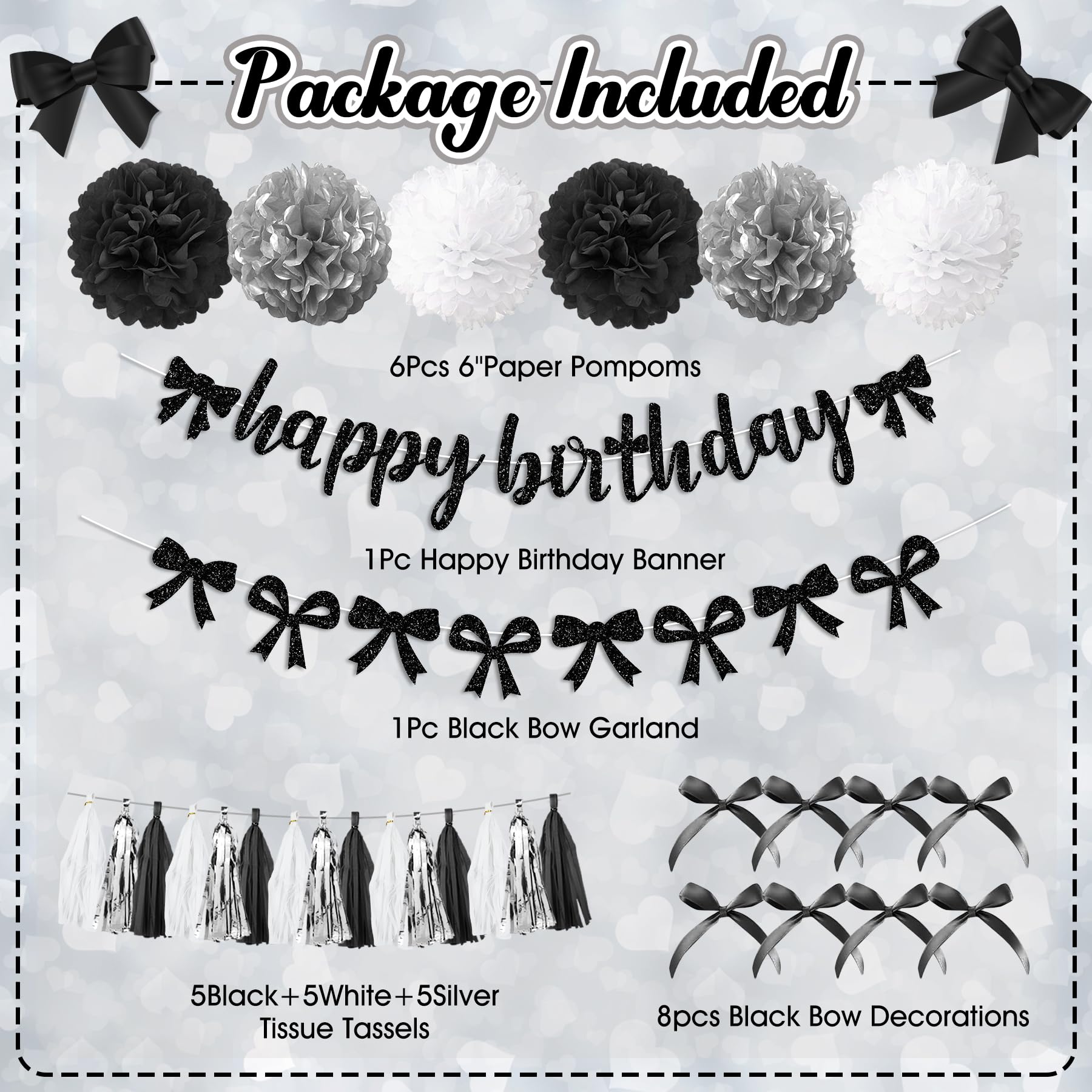 Ouddy Party black bow garland adds chic contrast to a party wall.