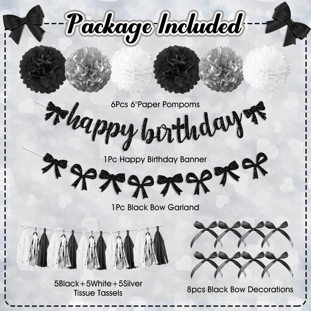 Ouddy Party black bow garland adds chic contrast to a party wall.