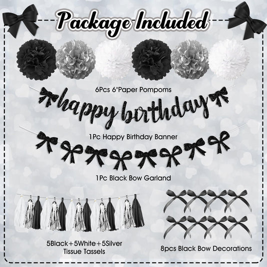 Ouddy Party black bow garland adds chic contrast to a party wall.