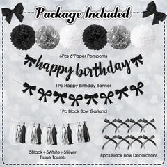 Ouddy Party black bow garland adds chic contrast to a party wall.