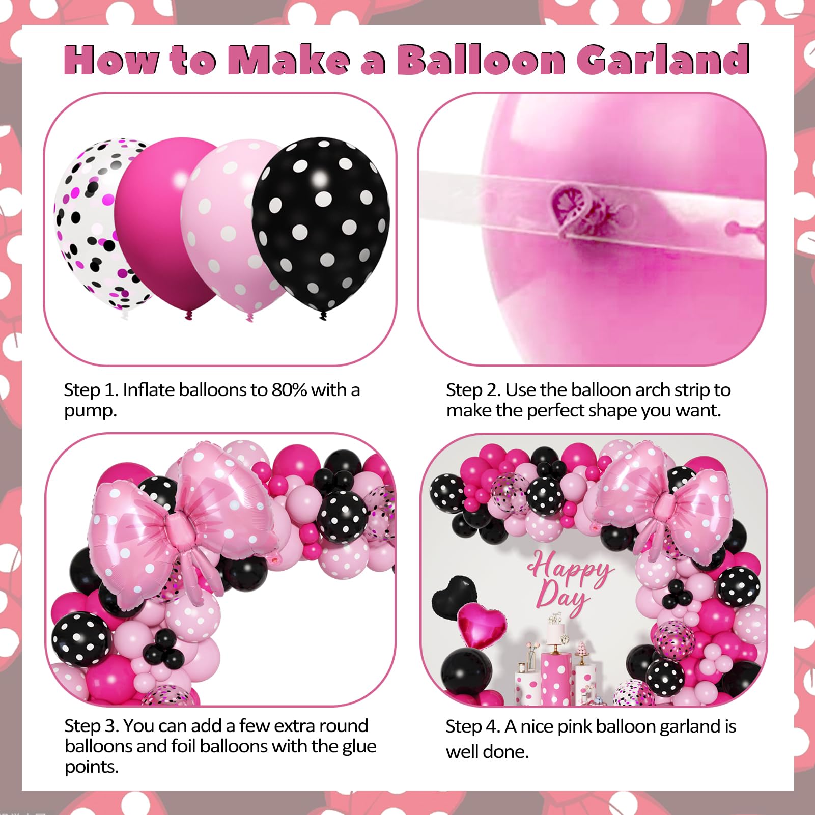 Ouddy Party black dot pink dot latex balloons create a playful color mix for décor.
