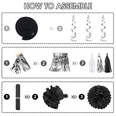 Ouddy Party black pompoms provide playful texture and festive accents for any setup.