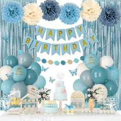 Ouddy Party confetti balloons add shimmer to blue birthday decor for festive photos