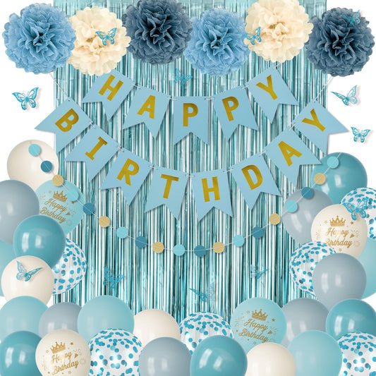 Ouddy Party sand white and blue balloons create elegant contrast in celebrations