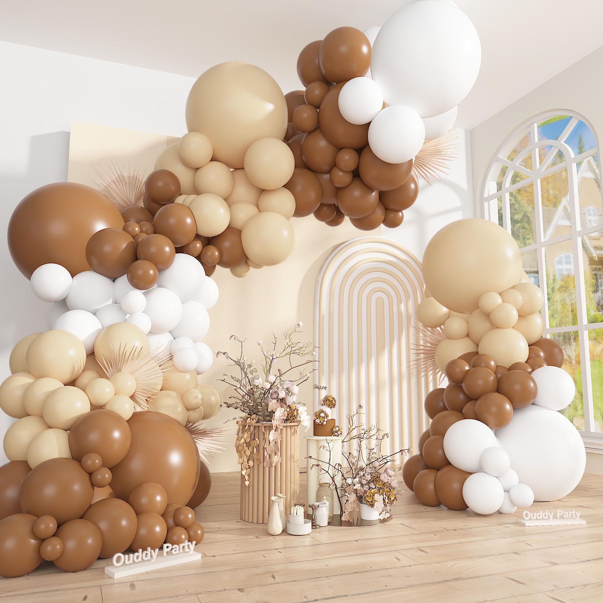 Ouddy Party brown-white-nude 18in balloons for elegant neutral party decor