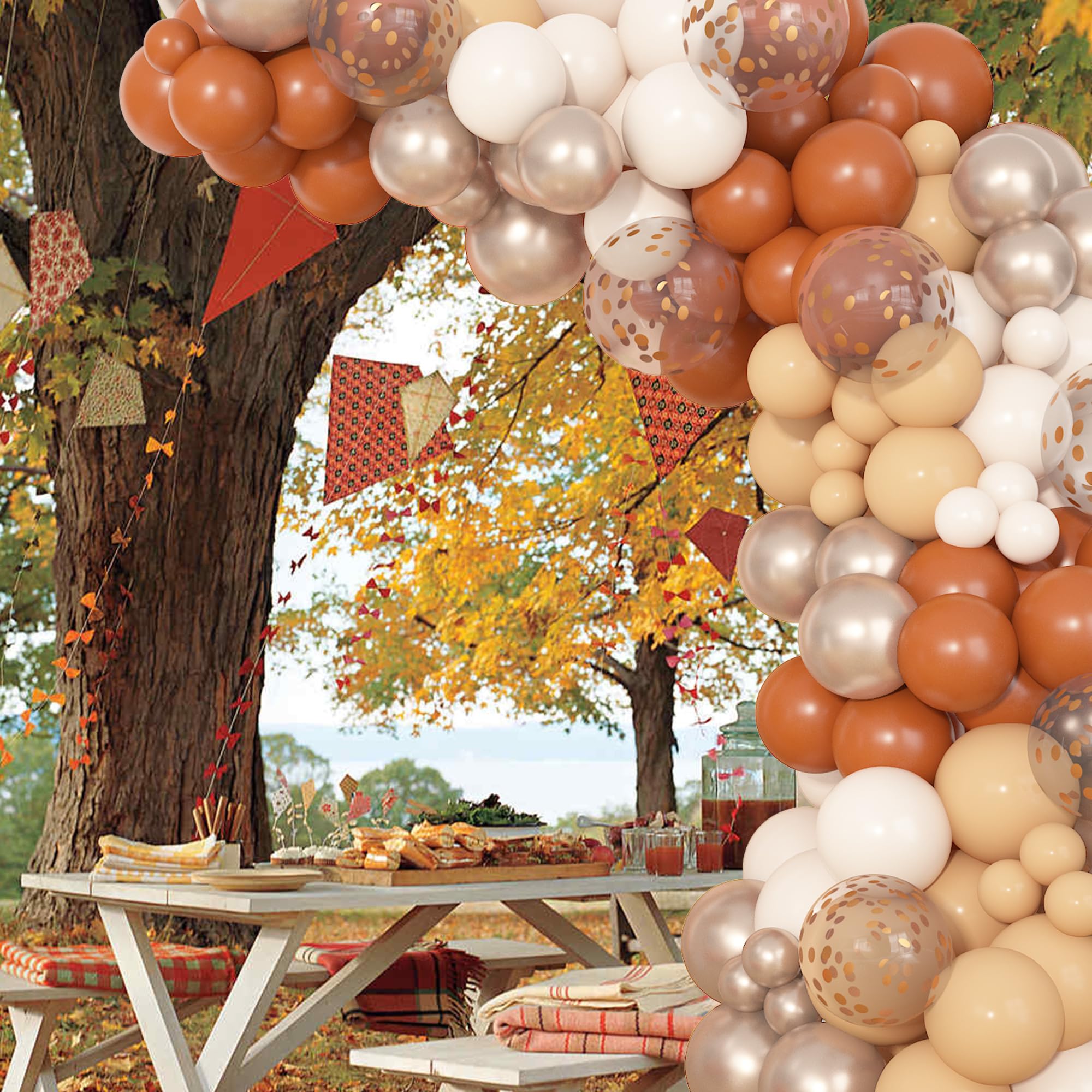 Ouddy Party burnt orange balloon arch kit layout ready to assemble