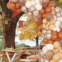 Ouddy Party burnt orange balloon arch kit layout ready to assemble