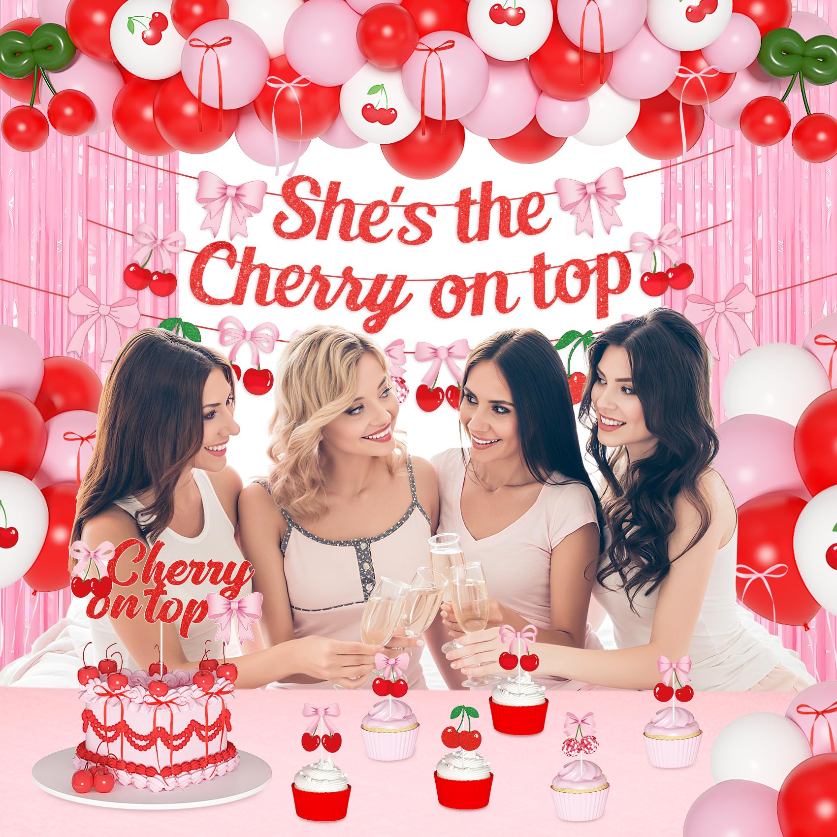 Ouddy Party cherry balloons collection creates vibrant, themed decor.