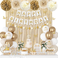 Ouddy Party confetti balloons 12in set for festive white and gold birthday décor.