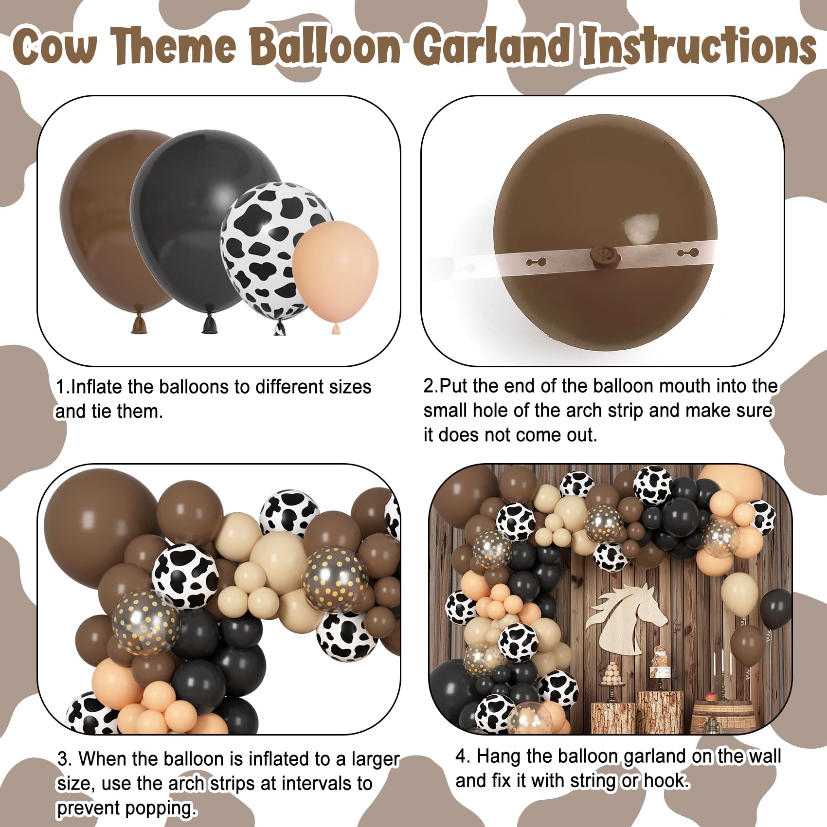 Ouddy Party cow print 12inch balloons add playful texture to rodeo-themed decor