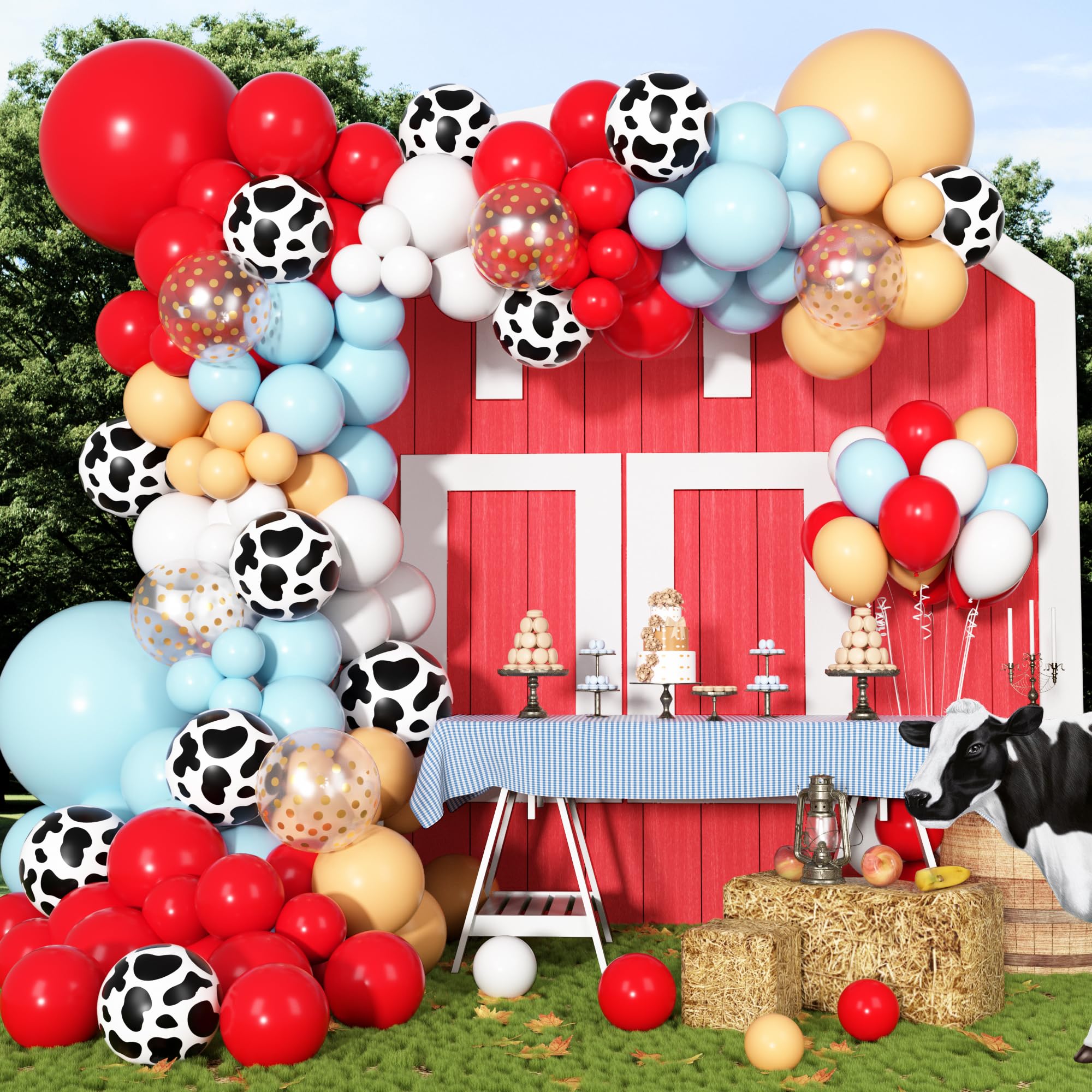 Ouddy Party cow-print arch balloons create a striking western backdrop for celebrations