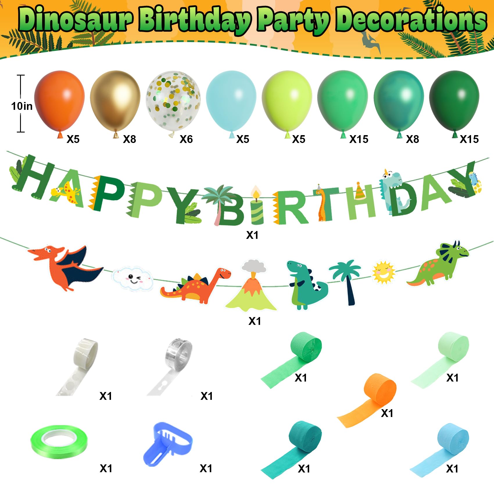 Ouddy Party dinosaur foil balloons create a vivid jungle scene
