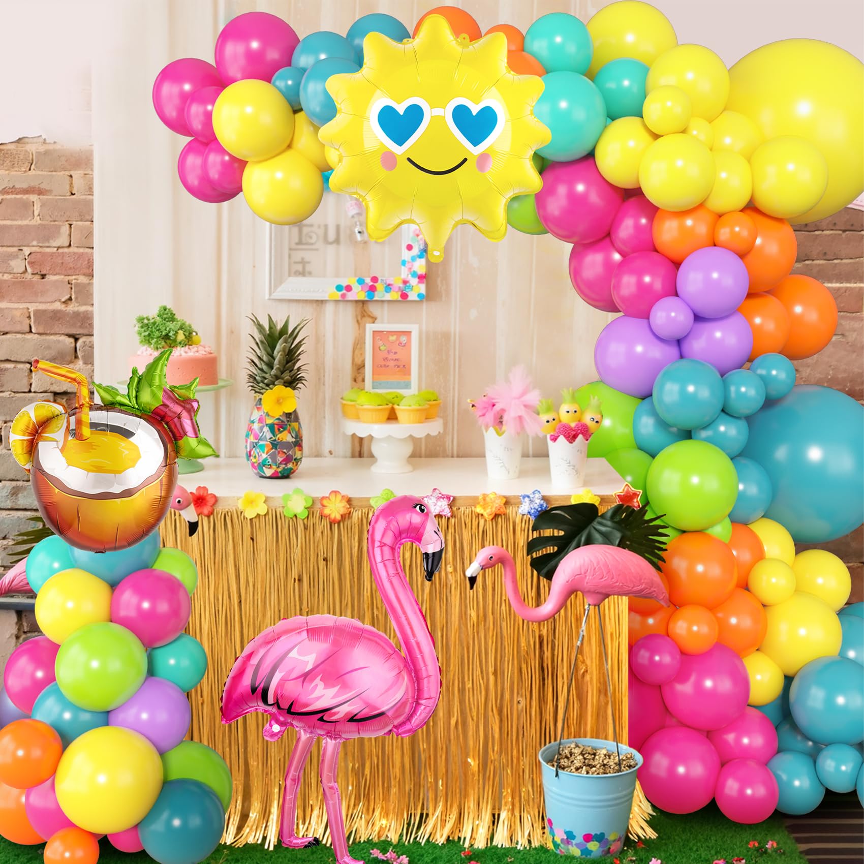 Ouddy Party flamingo foil balloon enhances luau party decorations