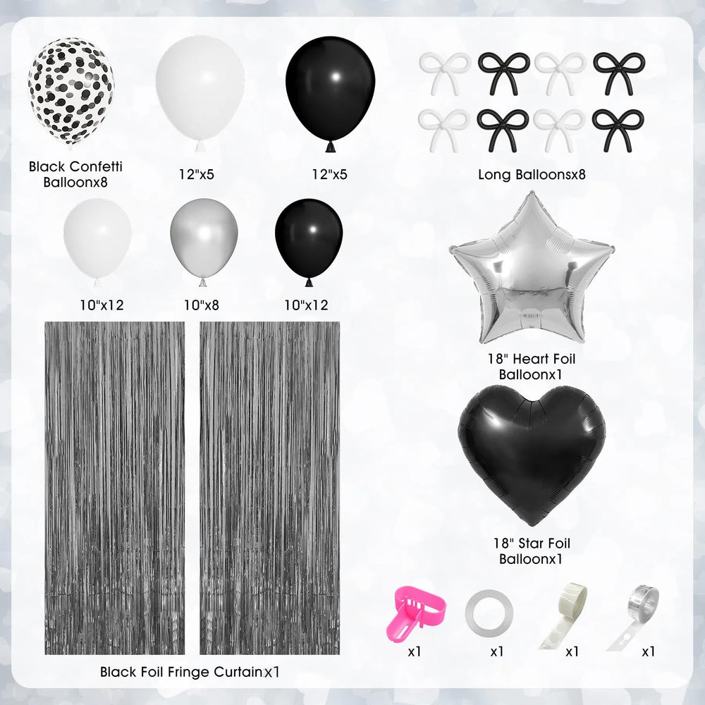 Ouddy Party foil fringe curtain in black and silver creates a dramatic entrance.