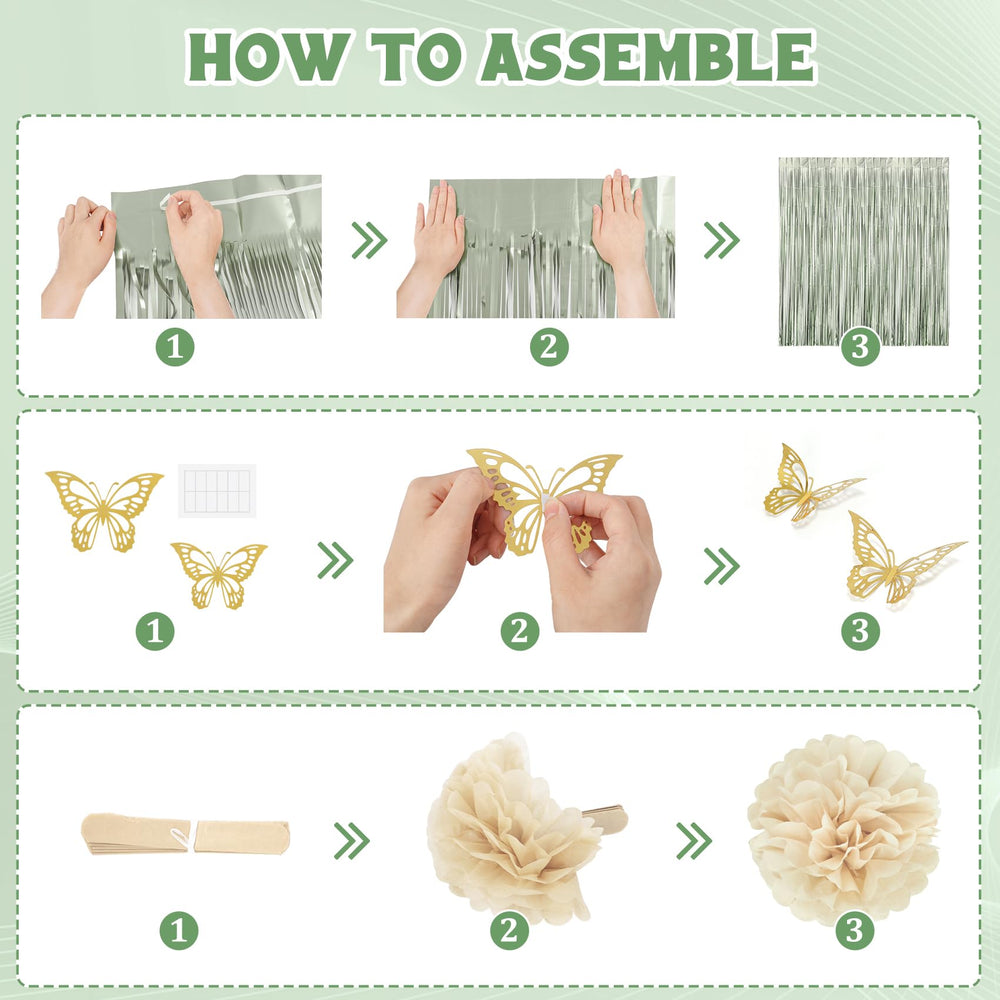 Ouddy Party foil fringe curtain in sage-green for dramatic entryways
