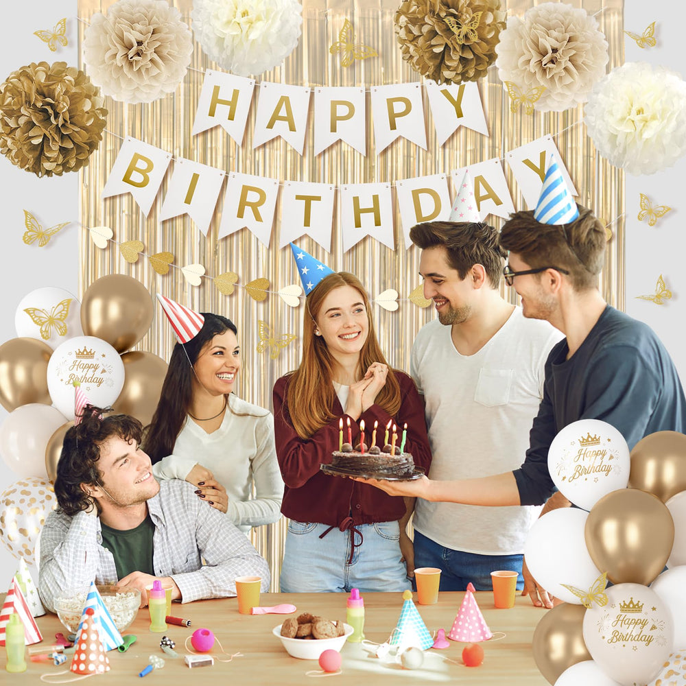 Ouddy Party happy birthday banner and heart banner highlight the focal message.