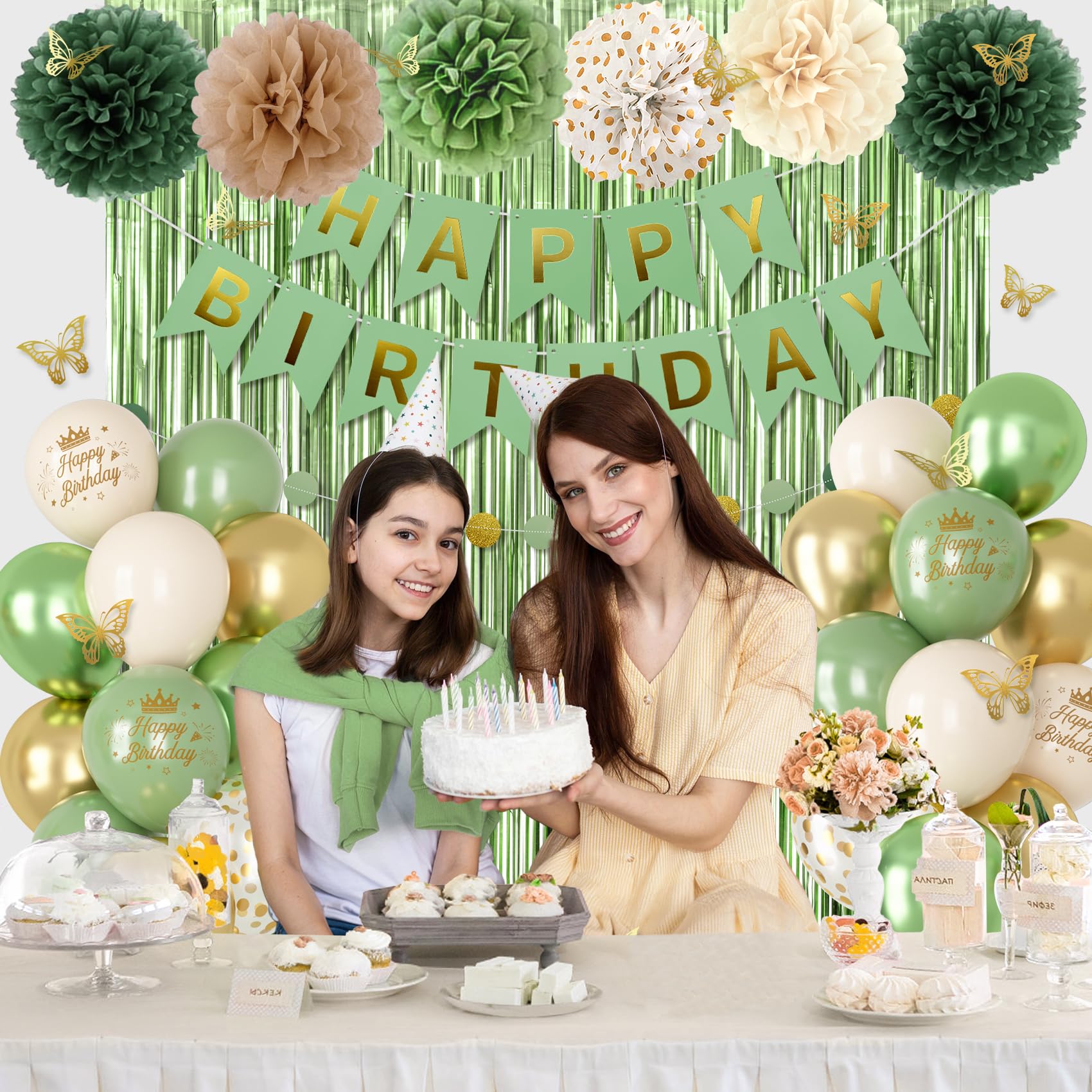 Ouddy Party happy birthday banner sage green for celebrations