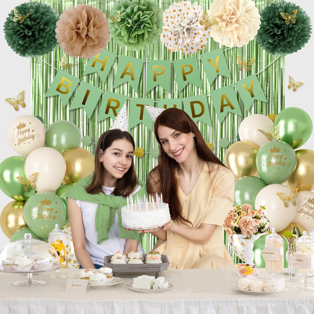 Ouddy Party happy birthday banner sage green for celebrations