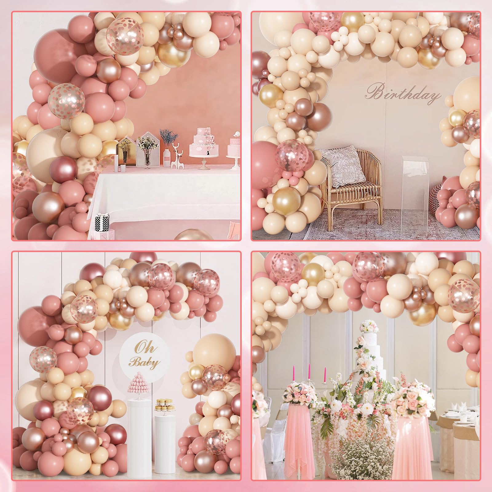 Ouddy Party mixed 10/5in balloons in dusty pink, peach, ivory for lush garlands.