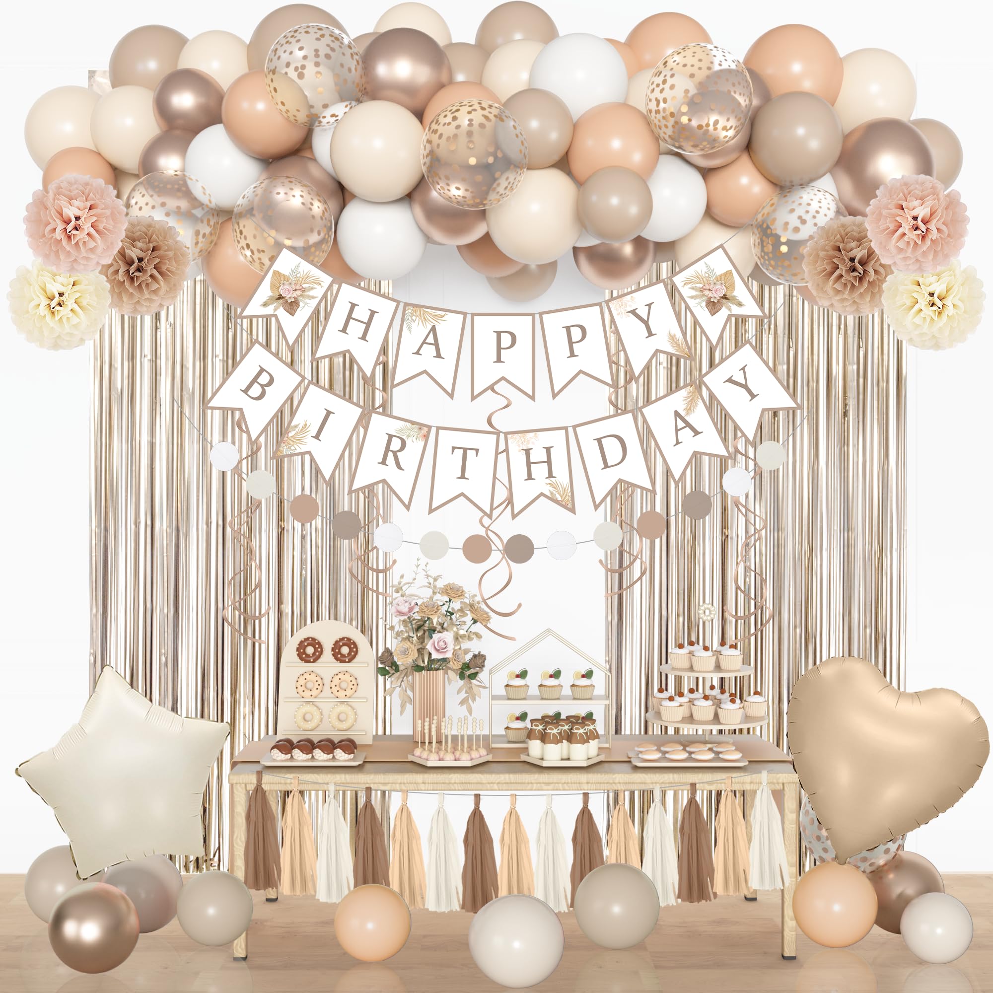 Ouddy Party neutral foil balloons for elegant birthday decor.