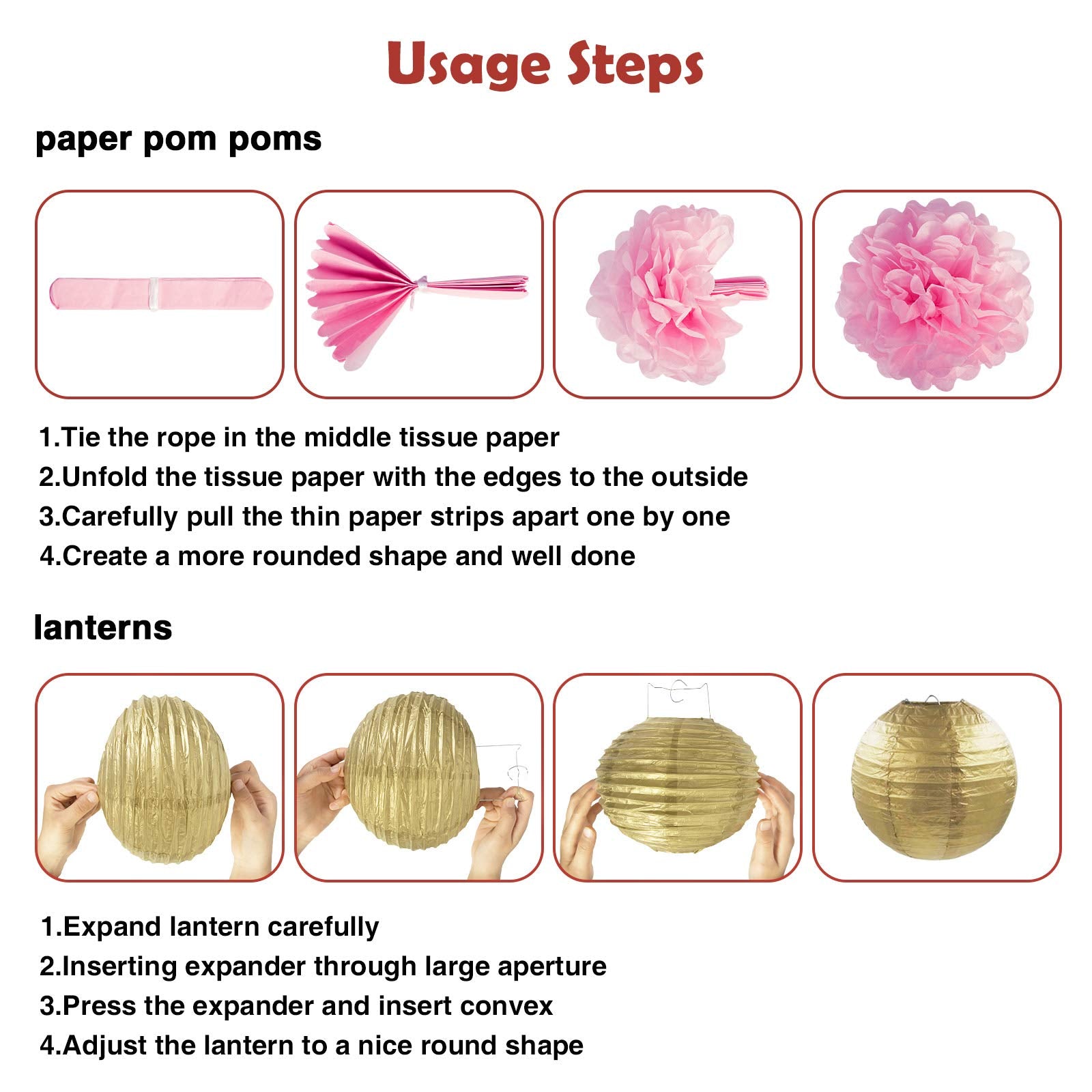Ouddy Party paper pom poms in pink cream and brown create depth