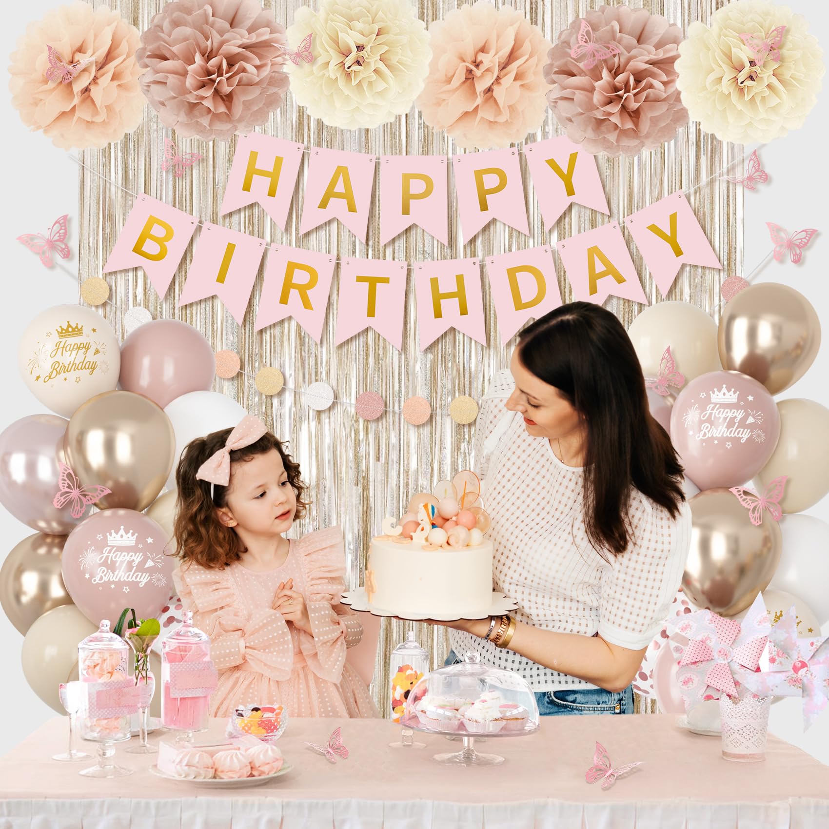 Ouddy Party paper pom-poms brighten any party setup.