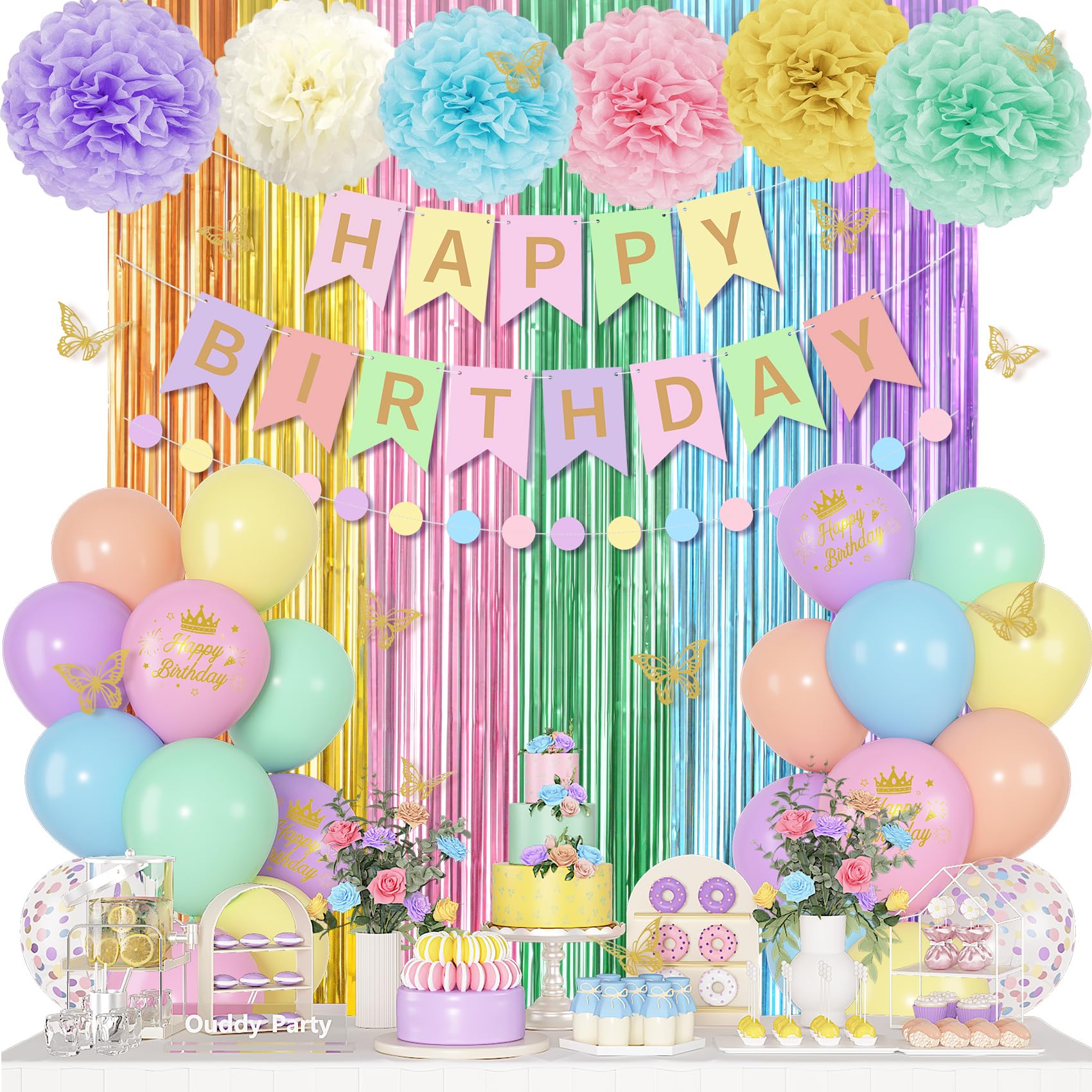 Ouddy Party pastel balloons confetti for a festive photo backdrop.