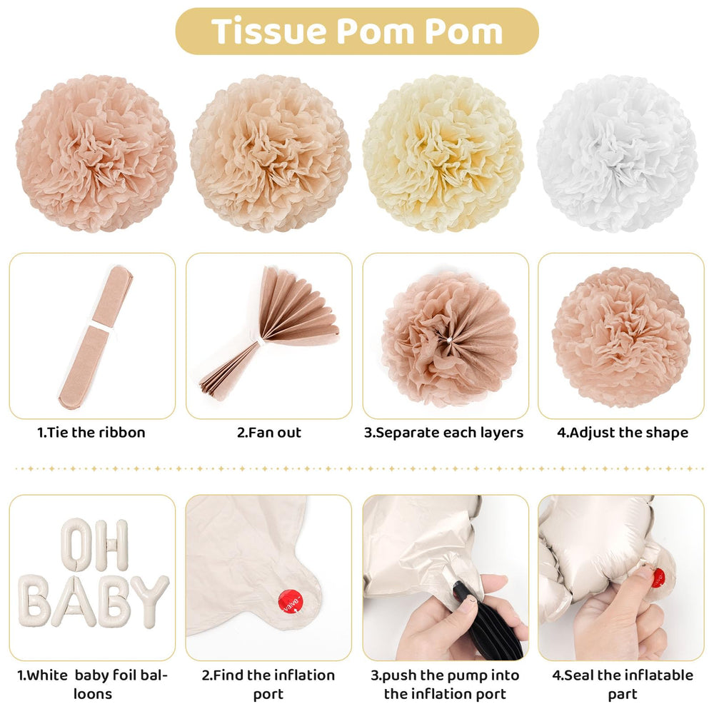 Ouddy Party pink and white paper pom poms add cute boho texture.