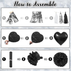 Ouddy Party black and white pompoms for festive accents.
