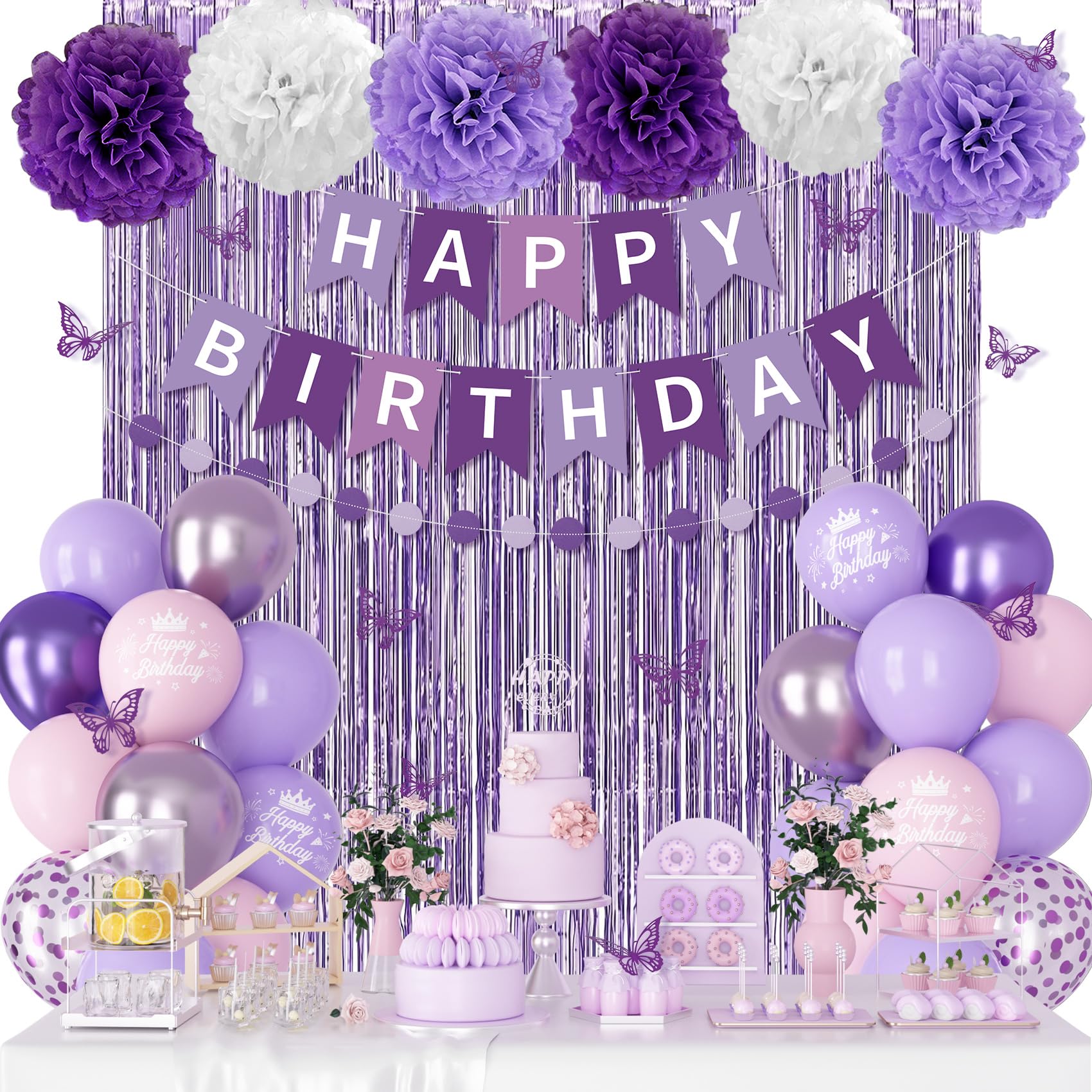Ouddy Party purple confetti balloons brighten the birthday setup with festive flair