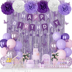 Ouddy Party purple confetti balloons brighten the birthday setup with festive flair