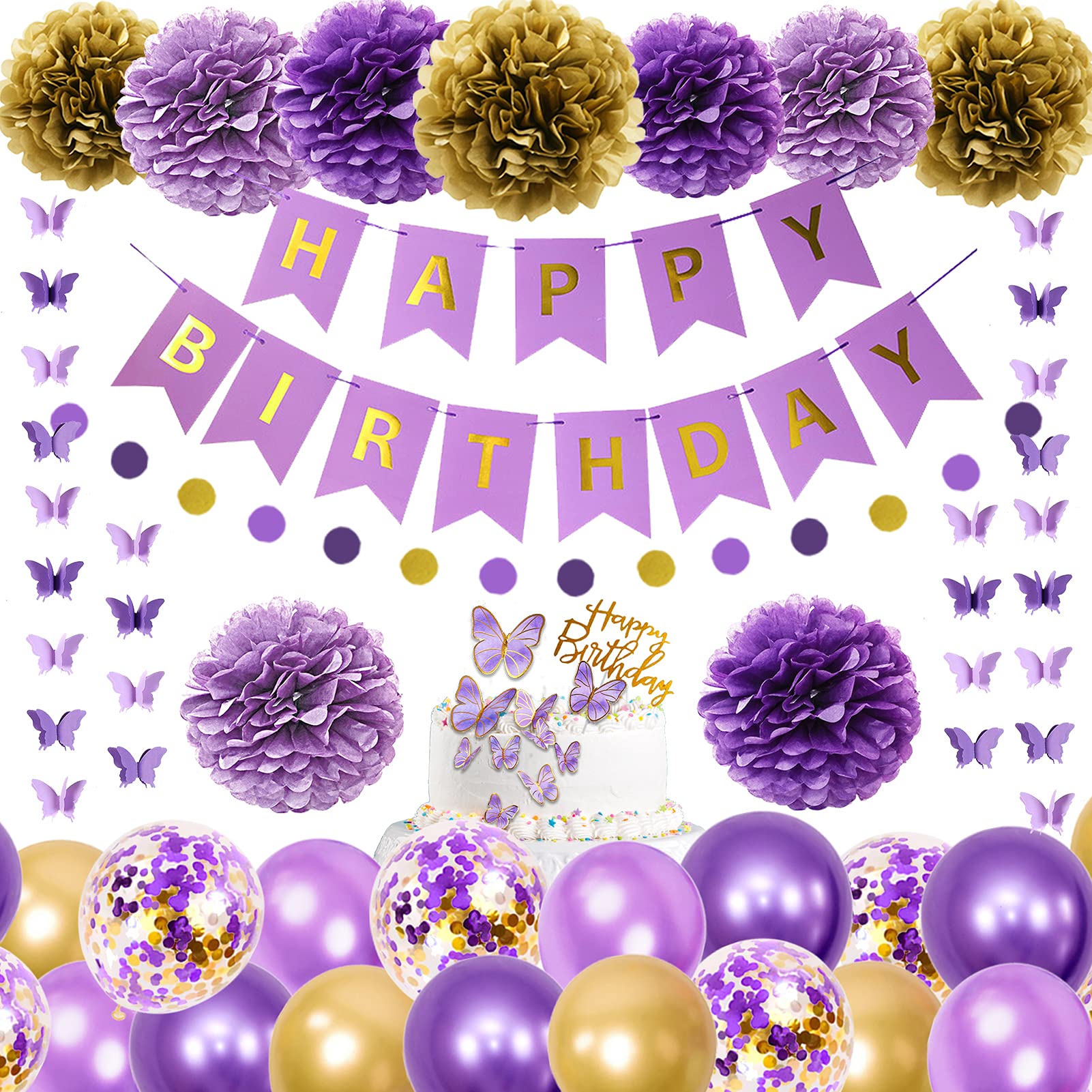 Ouddy Party purple birthday paper flowers add vibrant texture to ceilings or walls.