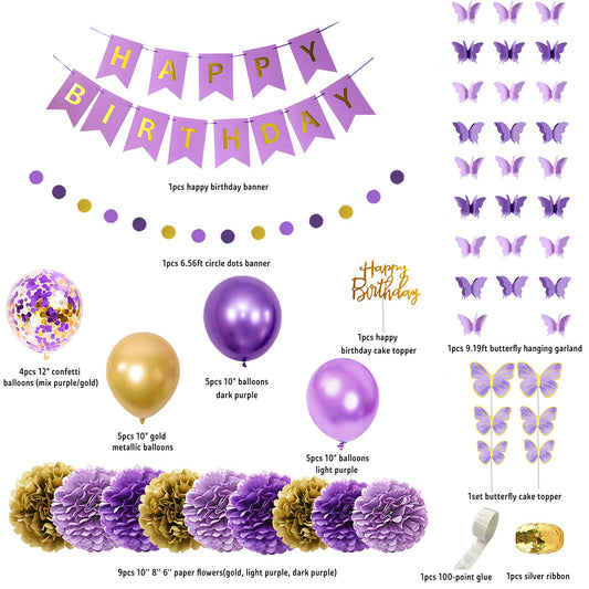 Ouddy Party purple-gold confetti balloons brighten a festive photo backdrop.