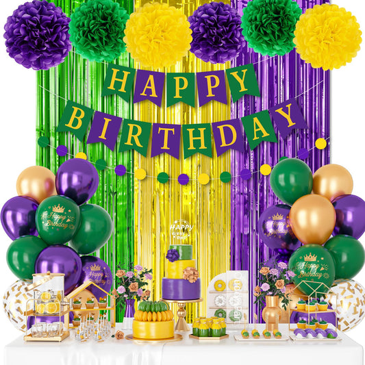 Ouddy Party purple green confetti balloons brighten the celebration space