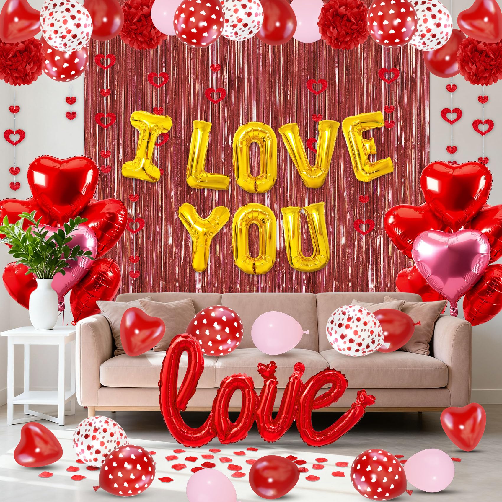 Ouddy Party red heart balloons creating bright focal points