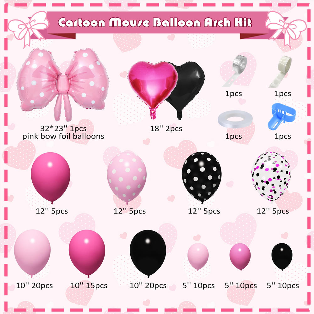 Ouddy Party rose red heart foil balloons add festive accents for a mouse party.