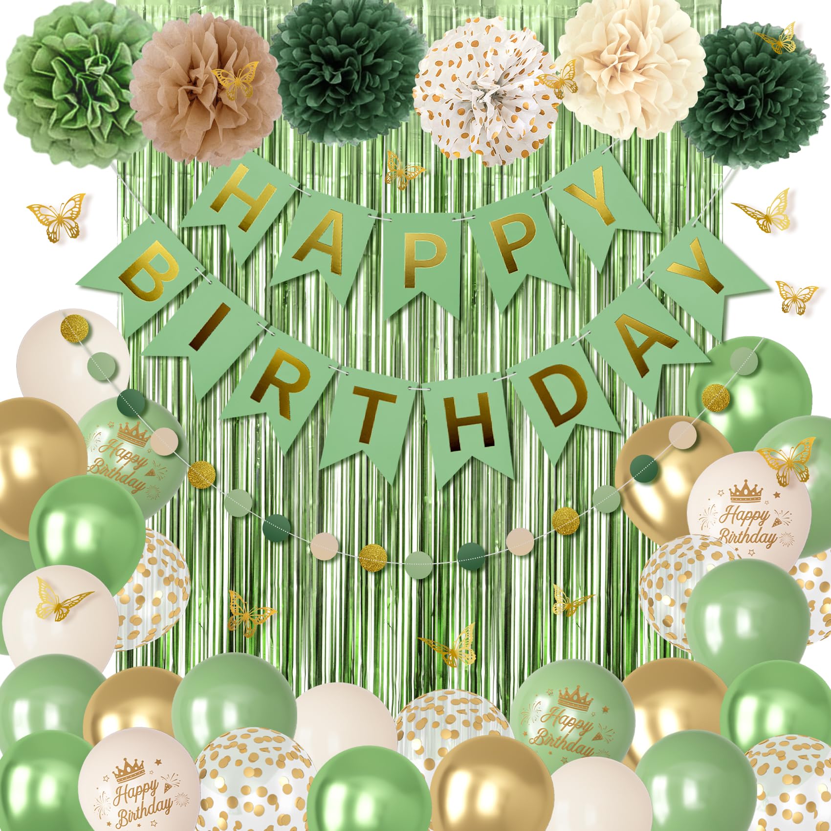 Ouddy Party sage green 10-inch balloons in sand white green metallic for color pops