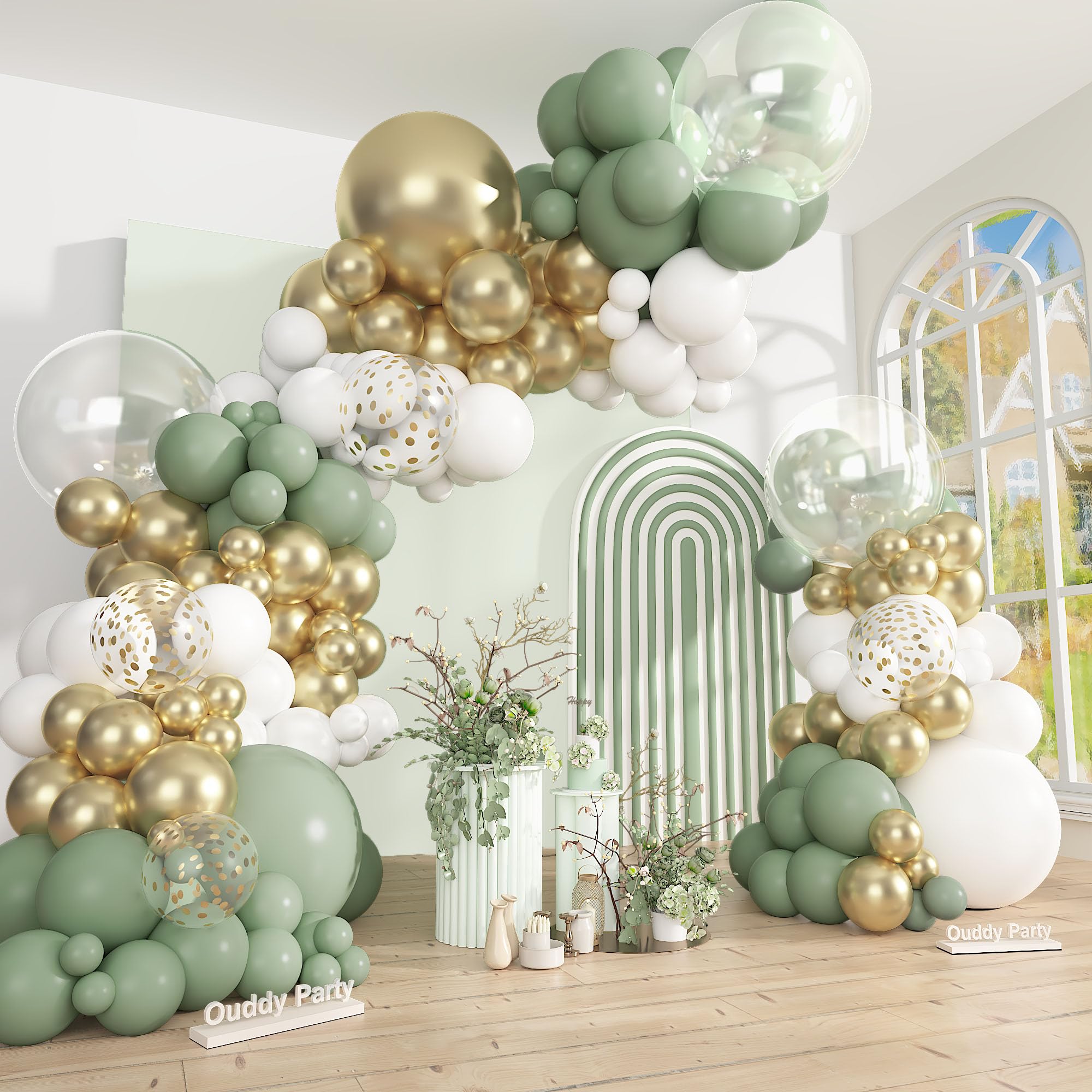 Ouddy Party sage green 18in balloon for upscale birthday backdrops