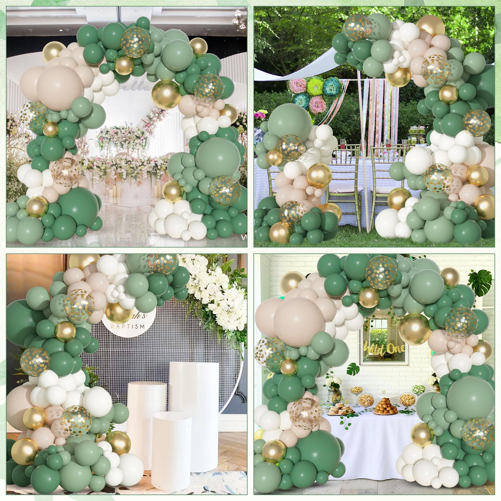 Ouddy Party sage green baby shower setup provides a soft, stylish backdrop.