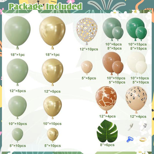 Ouddy Party sage-green balloons close-up highlighting durable natural latex