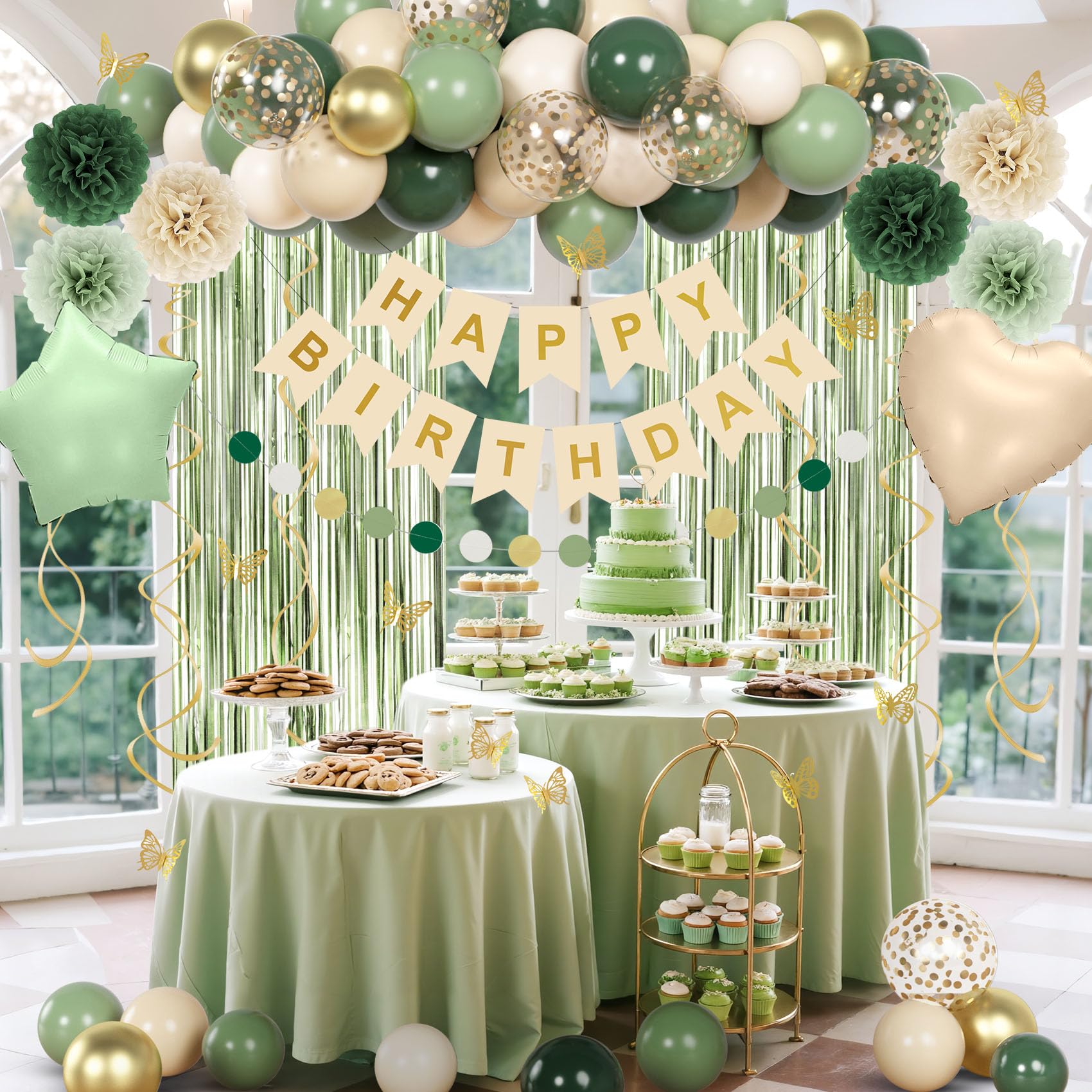 Ouddy Party sage green butterfly decor accents ambience.