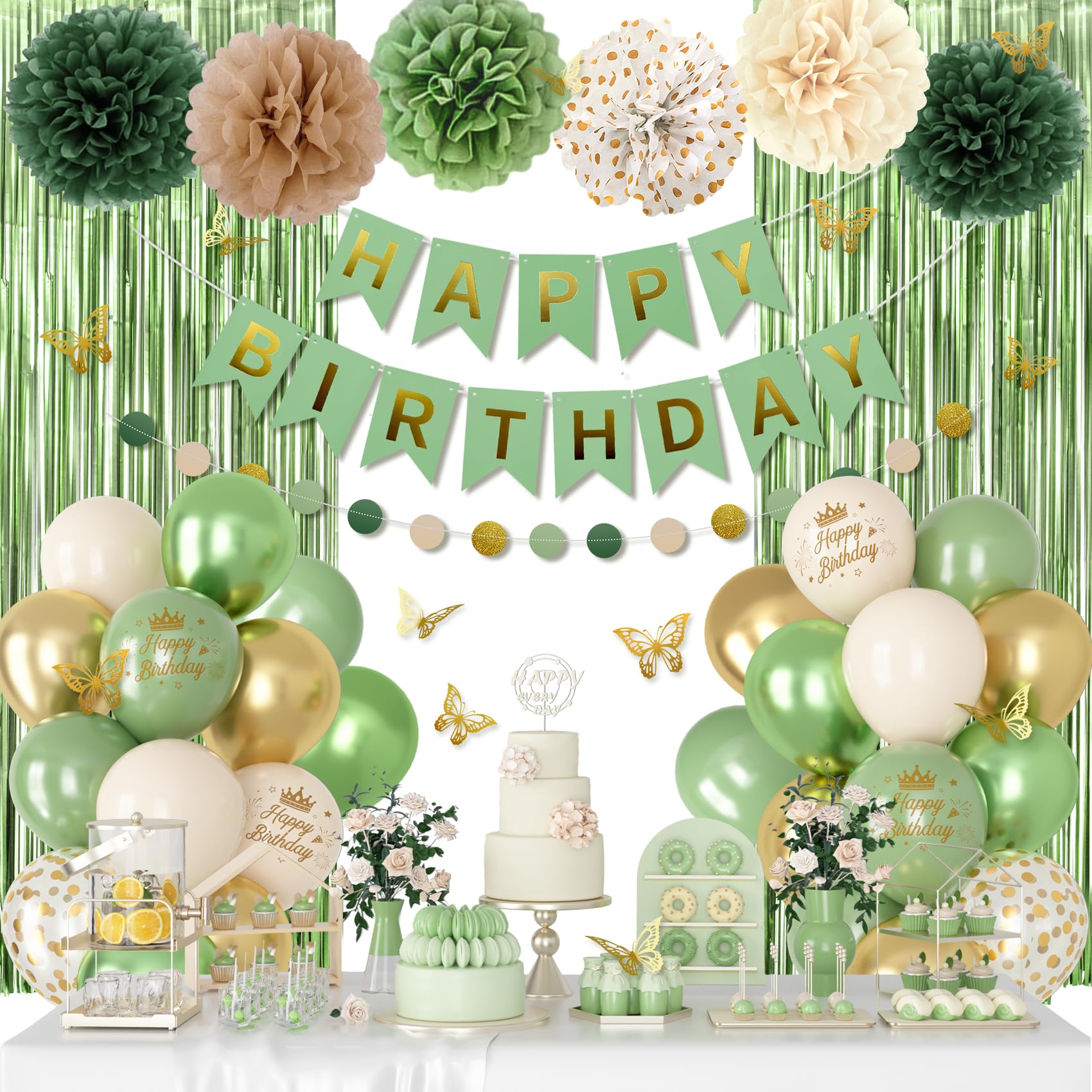 Ouddy Party sage green confetti balloons 12-inch for festive birthday decor