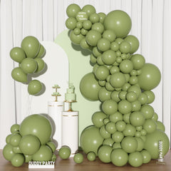 Ouddy Party sage green wedding setup with balloons creating elegant ambiance