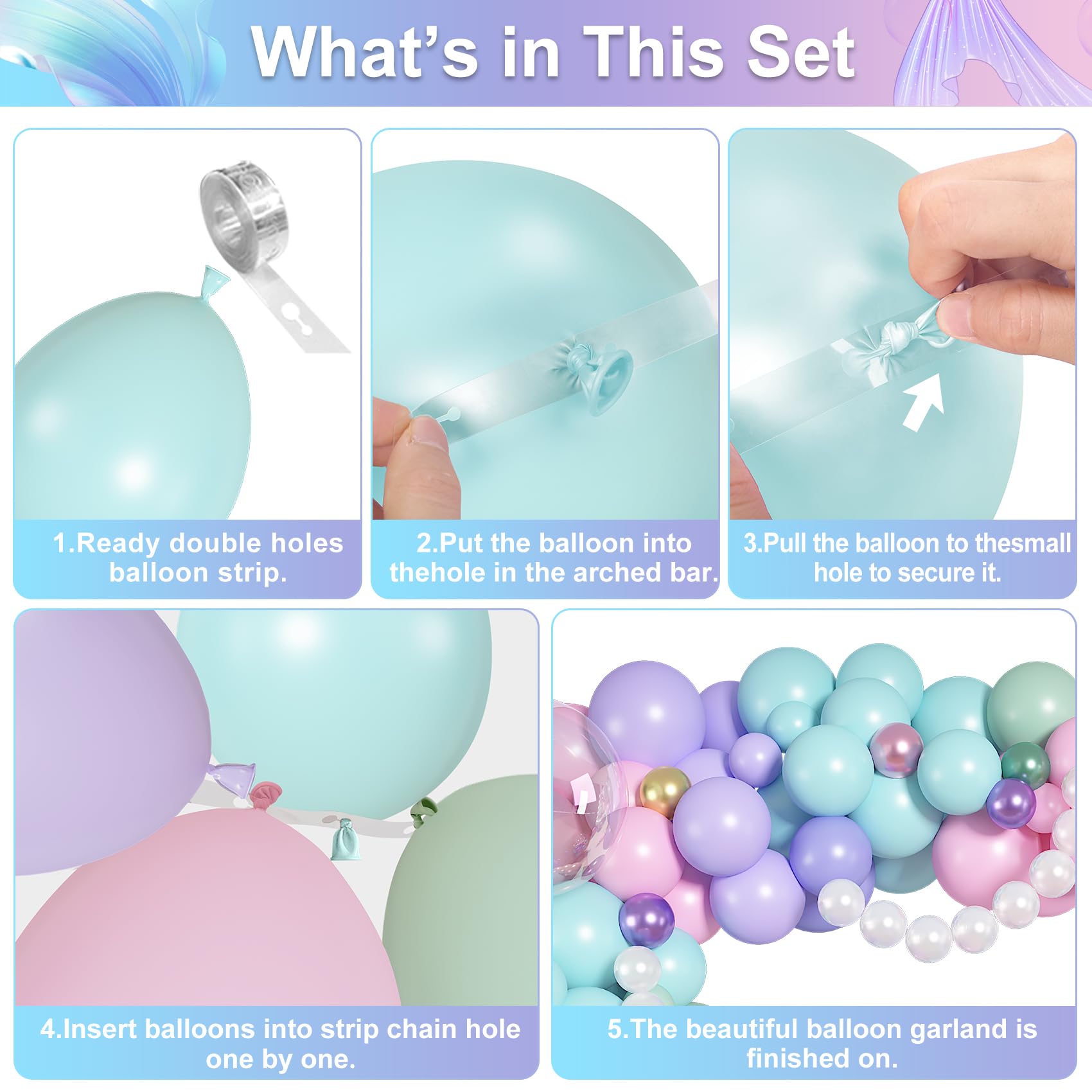 Ouddy Party teal blue purple balloons brighten beach and mermaid themes
